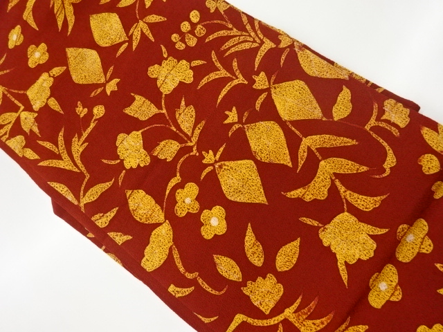 リサイクル　縮緬地草花模様名古屋帯